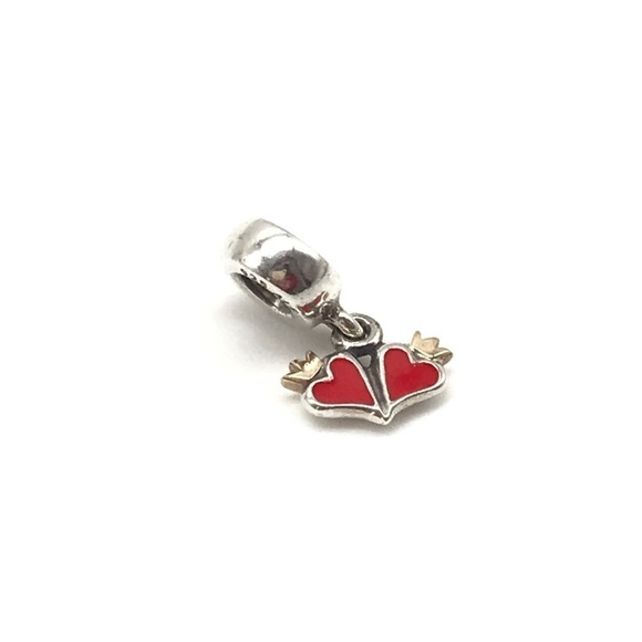 Pandora 925 14k Red Enamel Hearts Crown Dangle Charm - Picture 5 of 5